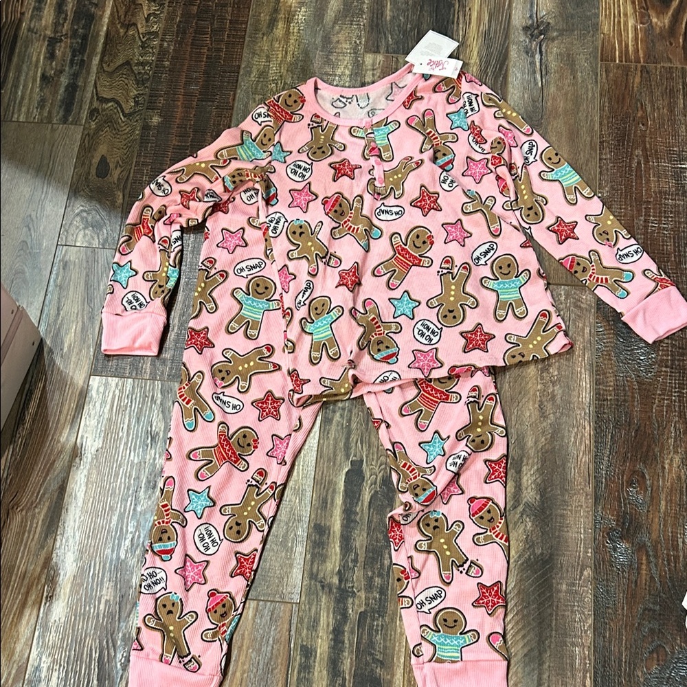 Justice Pink Gingerbread Oh Snap Sleep Set, 2 piece Pajama Set NWT